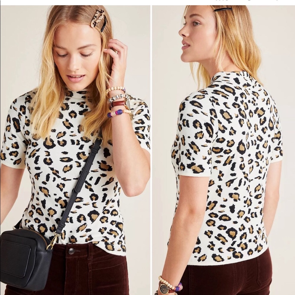 Anthropologie Field Flower Naomi Cheetah Print Mock Neck Sweater (S)